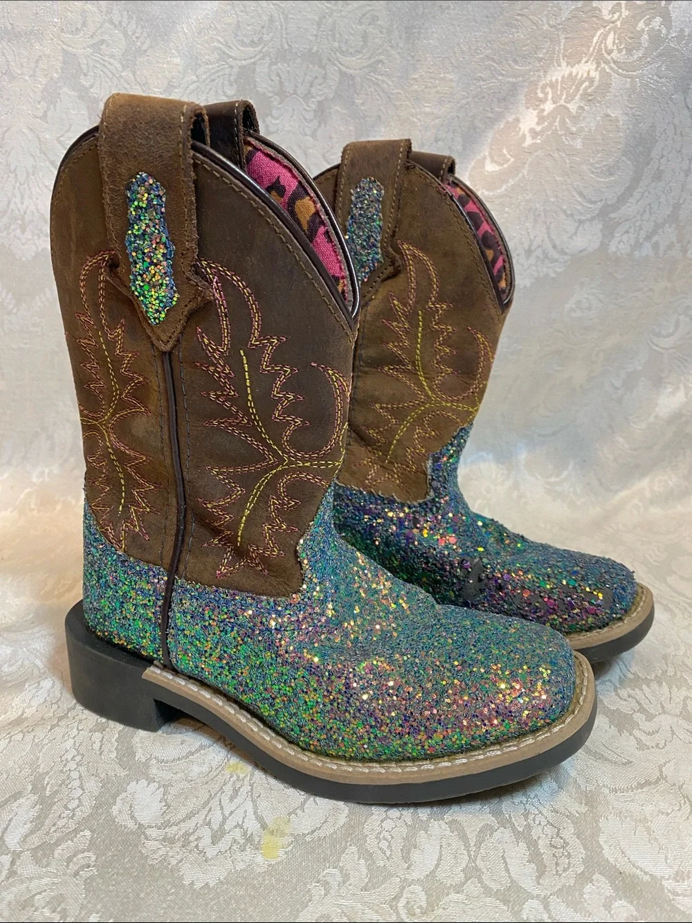 Smoky Ariel 3077C Glitter Multicolor Brown Cowboy Boots